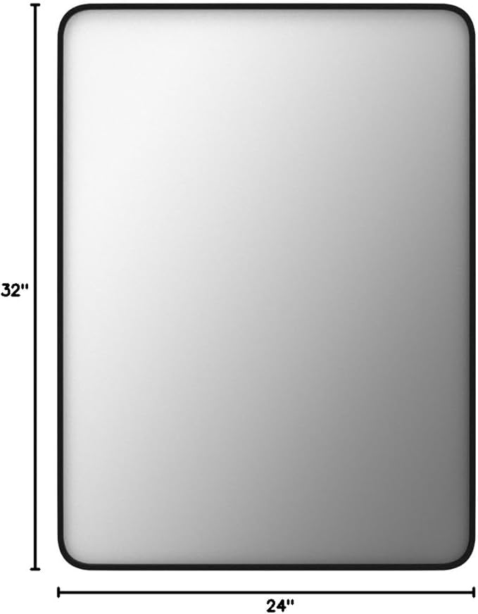 LOAAO 24X32 Inch Black Metal Framed Bathroom Mirror | Matte Black, Rounded Rectangle, Anti-Rust, Hangs Horizontally or Vertically