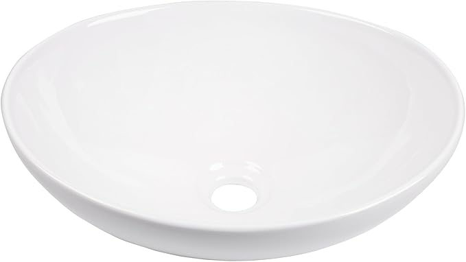 Oval Bathroom Vessel Sink Above Counter, QISHKA 16" x 13" Countertop Vanity Sink Modern Art Basin Lavatory White Ceramic White Bowl Sink