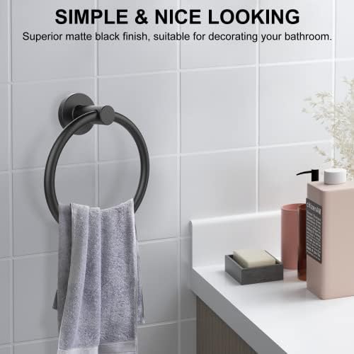 SetSail Towel Holder for Bathroom Wall Matte Black Towel Ring, 2 Pack