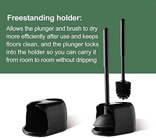 Eyliden Toilet Plunger and Brush Set, 2-in-1 Compact Holder, Black