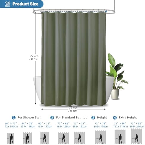 1 Pack Water-Repellent Fabric Shower Curtain Liner, 72x72 SageGreen