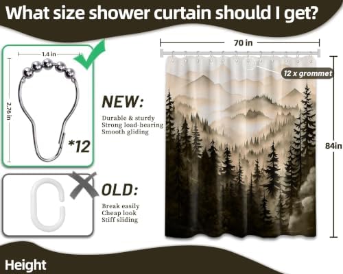 Dark Brown Forest Extra Long Shower Curtain, Tall 72X84 in, Mountain