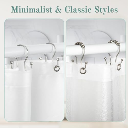 Goowin Shower Curtain Hooks, 12 Pcs Shower Curtain Rings, Stainless Steel Shower Curtain Hangers, Metal Shower Curtain Hooks Rings Rust Proof, Minimalist Shower Hooks for Shower Curtain, Matte Nickel