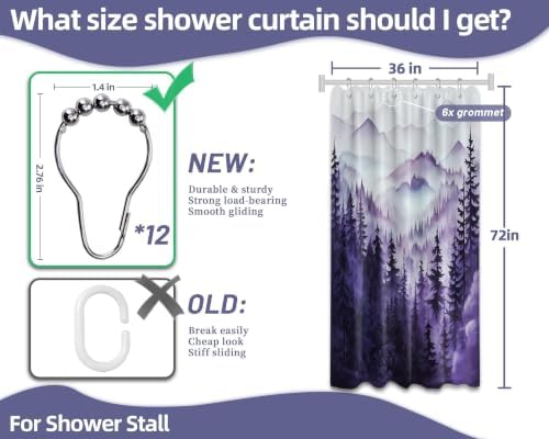 Dark Purple Forest Stall Shower Curtain, 36X72 in Narrow Small, Mountain