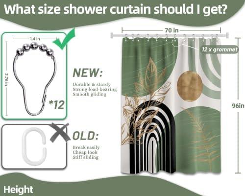Sage Green and Gold Extra Long Shower Curtain, Tall 72X96 in