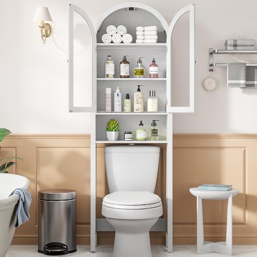 Arched Over The Toilet Storage Cabinet with Acrylic Doors, Bathroom Shelf