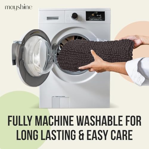 Standard 3pc Set Chenille Bath Mats, Includes 21"x24" U-Shaped Contour Toilet Rug, 21"x34" Inches Bathmat and 1 Toilet Lid Cover, Plush Absorbent Bath Mats Quick Dry, Chocolate Brown