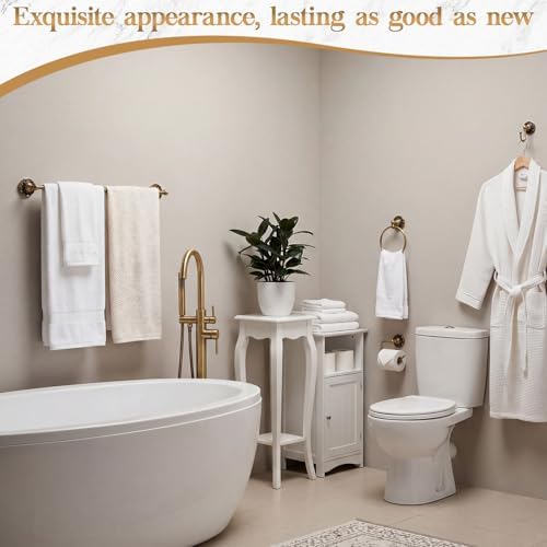 4 Pcs Antique Brass Bathroom Hardware Set, Bathroom Accessories Set, 24 Inch Wall Mounted Bath Towel Bar Toilet Paper Holder Hand Towel Holder Robe Hook for Shower Room Toilet(Single Layer)