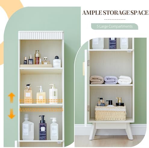 Bifins 68" Tall Bathroom Storage Cabinet,Narrow Fluted Tower Cabinet with Door and Shelves,Slim Space Saving Storage Unit for Bathroom Kitchen Living Room (White, 11.8" D x 15.75" W x 68" H)