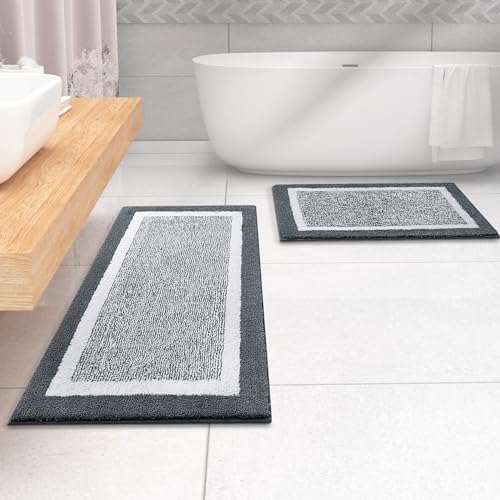 OLANLY Bathroom Runner Rugs 47x20, Long Bath Mats for Bathroom, Dark Grey