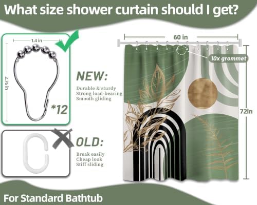 Sage Green and Gold Shower Curtain, 60X72 in, Mid Century Modern