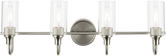 Kichler Kavi 31.5" 4-Light Vanity Light with Clear Glass in Chrome, Damp Rated, for Bathroom, Powder Room, Over a Mirror, (31.5" W x 10" H), 55212CH