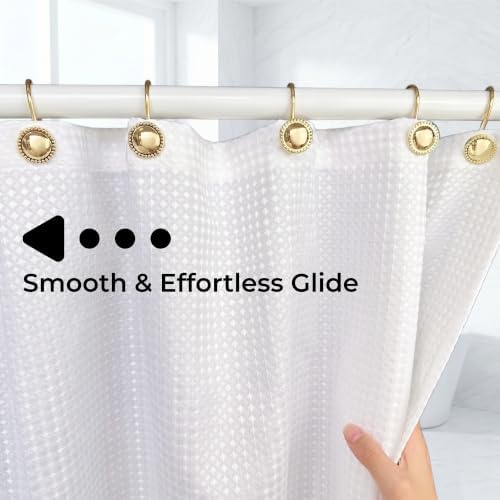Shower Curtain Hooks,Rust-Resistant Decorative Rings,12-Pack,Gold