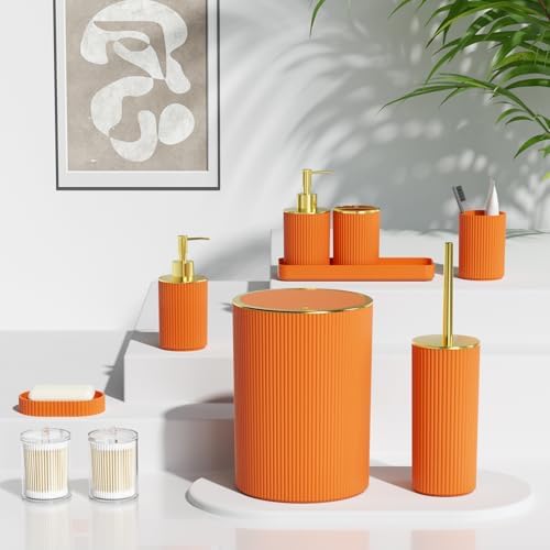 Orange Bathroom Accessories Set, 10PC Bathroom Set