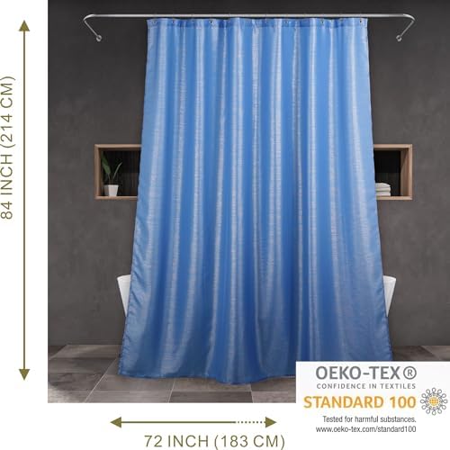 Sky Blue Glitter Shower Curtain: Waterproof Washable Quick Dry, 84Lx72W