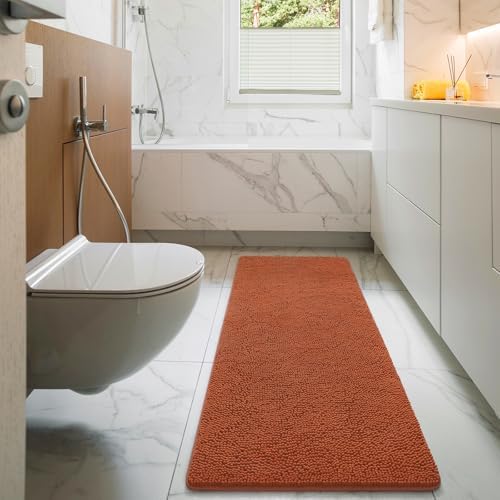 LOCHAS Luxury Bathroom Rug Shaggy Bath Mat 24 x 60 Inch, Burnt Orange