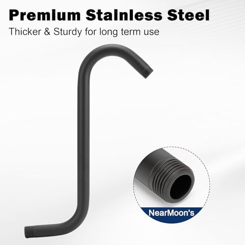NearMoon S Shaped Shower Head Riser Arm, Shower Extender Arm with Flange, Standard 1/2" Connection- Bathroom Accessory (12 Inch, Matte Black)