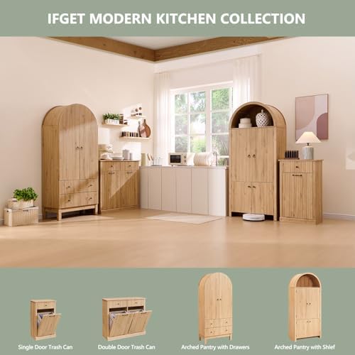 IFGET 71" Tall Arched Kitchen Pantry, Modern Fluted Storage Cabinet,Natural