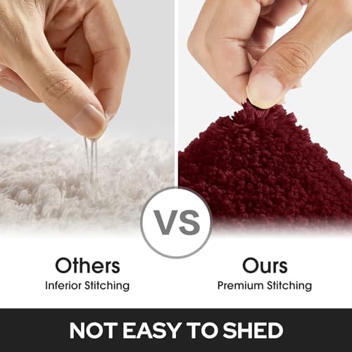HOMEIDEAS Bathroom Rugs Sets 2 Piece, Non Slip Bath Mat Burgundy Red