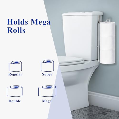 Bathroom Toilet Paper Holder with Storage, Over The Tank Toilet Paper Holder, Toilet Paper Roll Holder for 3 Rolls, Adhesive Tissue Holder for Bathroom, Silver, 2PC
