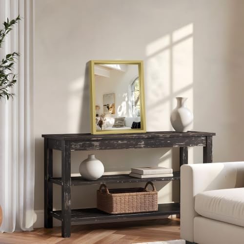 Bathroom Mirror, 18 x 24 inch Natural Wood Grain Colored Aluminum Metal Frame Bathroom Vanity Mirror, Rectangle Wall Mirror for Bedroom Living Room, Tempered Glass, Horizontal or Vertical