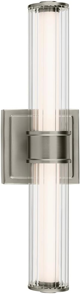 Kichler Laurene LED Bath Bar Light, Brushed Nickel | Linear vanity light with clear fluted glass for bathroom mirrors (18.5" x 5" x 4.25"), 55195NILED