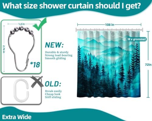 Dark Teal Forest Extra Wide Shower Curtain, 108X72 in for Clawfoot Tub