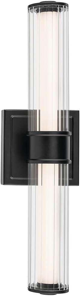 Kichler Laurene 18.5" LED Small Linear Bath Bar with Clear Fluted Glass in Black, for Vanity, Hallways, Buffet, Fireplace, (18.5" W x 5" H) 55195BKLED