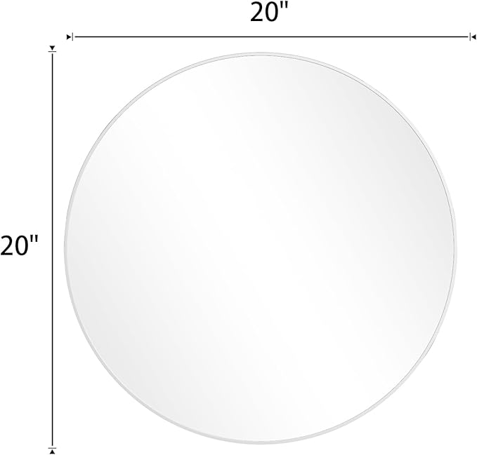BEAUTYPEAK 20 Inch Round Mirror, Metal Frame Circle Mirror, White | Wall Mounted for Entryway, Bathroom, Vanity, Living Room