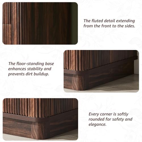 T4TREAM 60" Fluted Bathroom Vanity with 2 Single Sinks, Dark Walnut