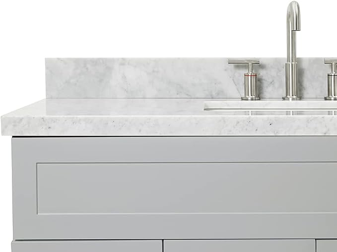 Bradford 48-Inch Bathroom Vanity with Sink — Grey Single Sink Bathroom Vanity, 1.5" Edge Italian Carrara Marble Top, Solid Wood, 2 Soft-Close Doors, 4 Full Extension Dovetail Drawers