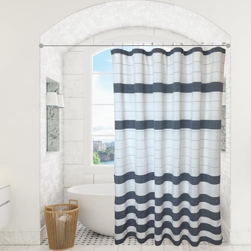 Serafina Home Nautical Striped Denim Blue & White Cotton Shower Curtain