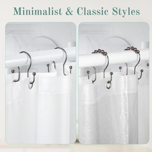 Goowin Shower Curtain Hooks, 12 Pcs Shower Curtain Rings, Stainless Steel Shower Curtain Hangers, Metal Shower Curtain Hooks Rings Rust Proof, Minimalist Shower Hooks for Shower Curtain, Bronze