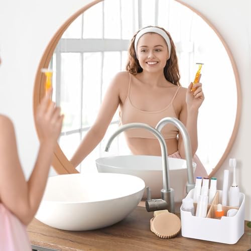 Ayswupt Toothbrush Holders for Bathrooms,Electric Toothbrush and Toothpaste Holder with Divider for Bathroom Countertop Organizer,Toothbrush Caddy for Kids Family Counter Vanity Storage White