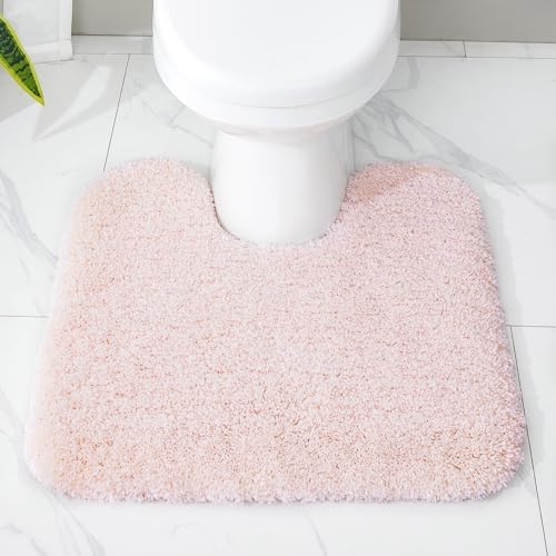 Disolla Toilet Rug 22x24 Non Slip Fluffy Toilet Floor Mat U Shaped Washable Bathroom Contour Rug for Toilet Absorbent Thick Toilet Carpet, Sakura Pink