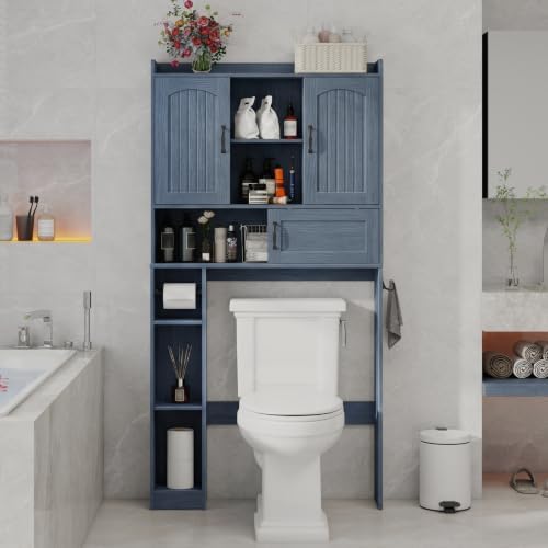 Vabches Over The Toilet Cabinet with 2 Barn Doors & Sliding Door, Blue