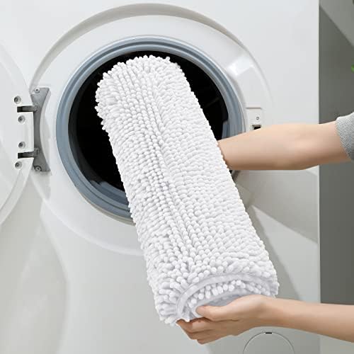 HOMEIDEAS White Chenille Bathroom Rugs Set of 3, Non Slip Bath Mat