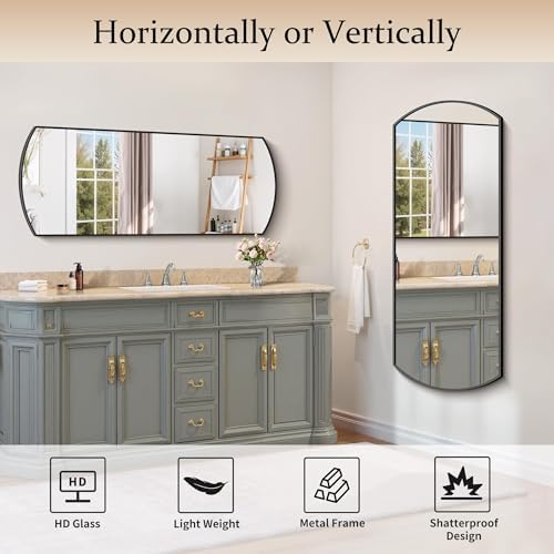 COFENY Bathroom Mirror, 20x48 Inch Black Oval Wall Mounted Mirror with Thin Metal Frame, Modern Bathroom Vanity Mirrors for Over Sink, Entryway, Living Room, Bedroom