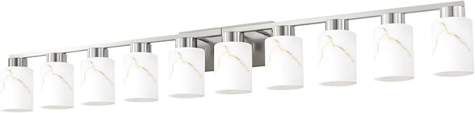 10-Light Bathroom Light Fixtures, Modern Vanity Lights, Brushed Nickel Metal Wall Lamp with White Marble Glass for Bathroom, Mirror, Living Room, Bedroom, Cabinet, Porch, Hallway, E26 Base
