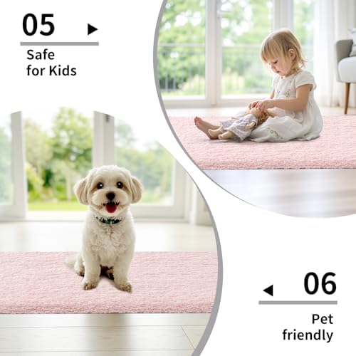 Disolla Bathroom Runner Rug 24x70 Non Slip Fluffy Long Bath Mat for Bathroom Floor Washable Plush Luxury Bath Rug for Tub Absorbent Shower Sink Mat Bedside Rug, Sakura Pink