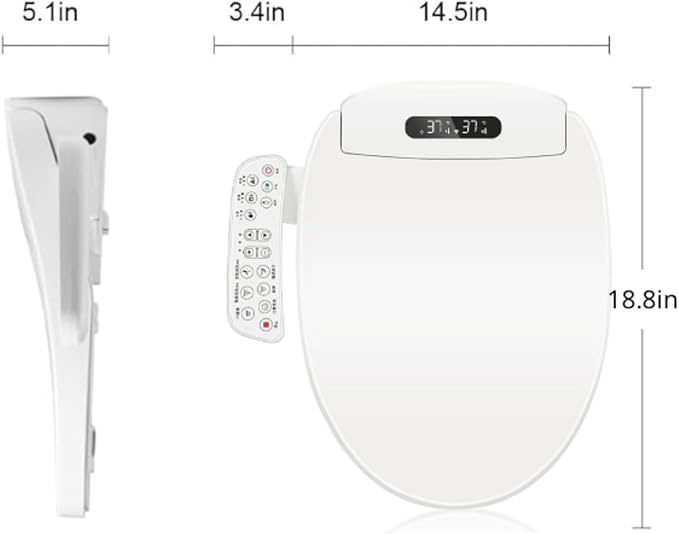 Electric Bidet Toilet Seat, Filtered & Unlimited Warm Water, 8 Modes Spa Wash, Warm Air Dryer, Heated Seat, Self-Clean Stainless Steel Nozzle, HD Night Light. 10-year warranty. (TB-26E, Elongated)