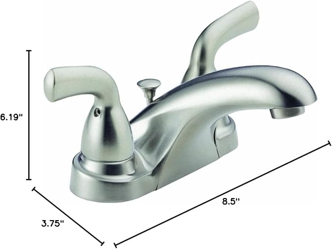 Delta Foundations Centerset Brushed Nickel Bathroom Faucet, 4 Inch 3 Hole Bathroom Sink Faucet for Vanity, Stainless B2510LF-SS