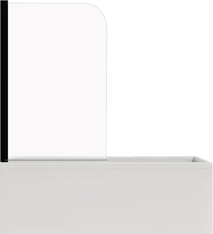 55"x32" Bathtub Shower Door – Frameless Glass Shower Door with 6mm Tempered Glass, Curved Hinged Design, Easy-Clean Coating Matte Black