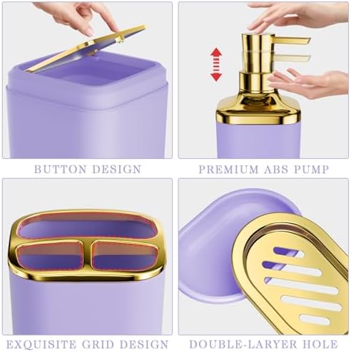 XLHOMO Bathroom Accessories Set - 25PC Bathroom Set with Shower Curtain and Rugs, Purple Bathroom Set, Bathroom Accessory Set with Press-on Lid Trash Can, Soap Dispenser and Qtip Holders for Home