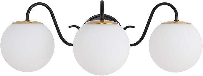 Vintage Matte Black Bathroom Vanity Light Fixtures Over Mirror 3 Lights | Vanity Lights For Bathroom With Milk Glass Shade,Medieval Court Style Wall light For Bedroom,DressingTable,Hallway,G9 Incl