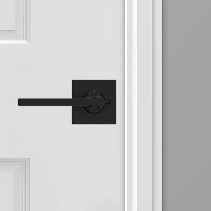 Kwikset Casey Interior Passage Door Handle 2 Pack, Lever for Closet and Hallway Doors, Reversible Non-Locking Handle Lever, Matte Black, with Microban Protection