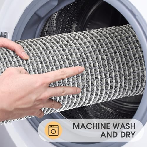 IM HOME Waffle Bath Mat Darkgrey & Cream 5'x2', Boho Woven Modern Bath Mat Rugs, Absorbent Non Slip Bathroom Rugs, Soft Washable Bath Rugs with Tassels for Bathroom, Bedroom, Kitchen, Shower, Tub