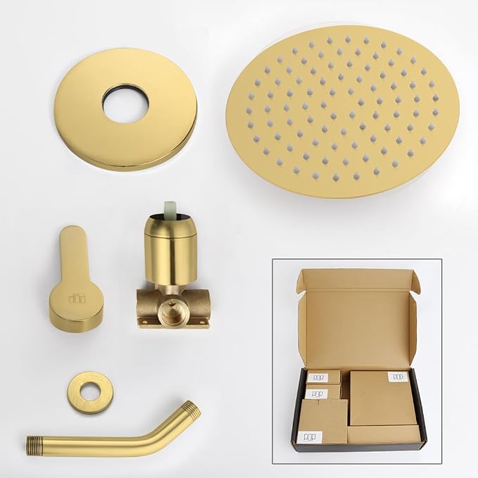 Shower Faucet Set Brushed Gold Bathroom Rainfall Shower Fixture Wall Mounted 8 Inch Shower Head system Single Handle Shower Trim Kit with Rough-in Valve