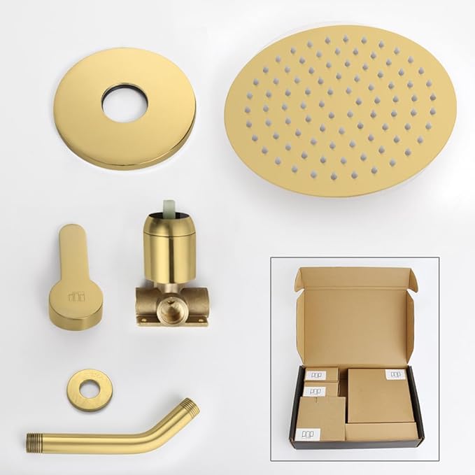 POP SANITARYWARE Shower Faucet Set Brushed Gold Bathroom Rainfall Shower Fixture Wall Mounted 8 Inch Shower Head system Single Handle Shower Trim Kit with Rough-in Valve