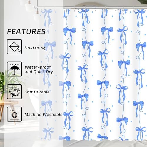 Bow Shower Curtain for Bathroom, Teen Girls Theme, Navy Blue, 72x72 Inches